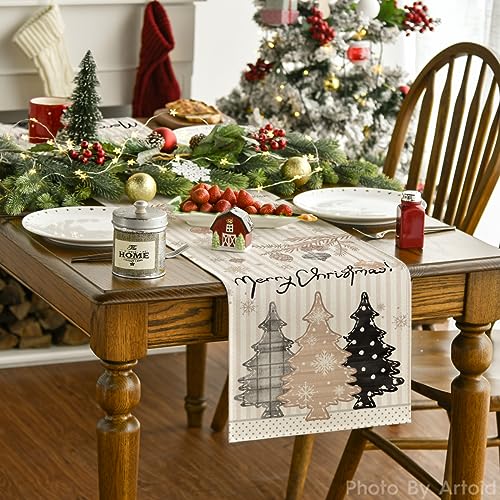 Artoid Mode Christmas Tree Stripes Pine Trees Holiday Table Runner 13x72 Inch