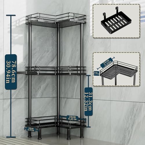 3-Tier Stainless Steel Corner Shower Caddy Stand with Hooks