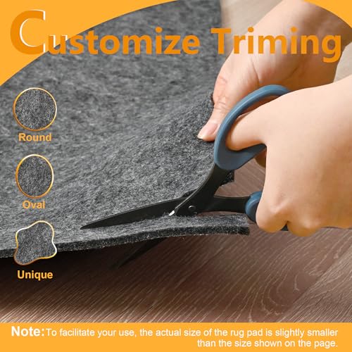 5x7 Non-Slip Rug Pad, 1/4 Inch Thick Cushioned Felt & Silicone Rug Gripper