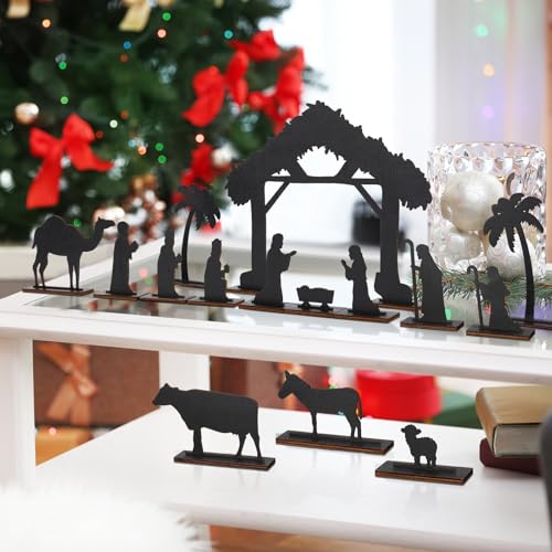 Colingmill 15-Piece Wooden Nativity Scene with Base – Christmas Village Decoration