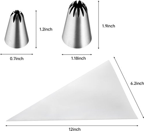 Kasmoire 8-Piece Large Piping Tips Set - Stainless Steel Icing Tips with 10 Disposable Pastry Bags for Cake Decorating