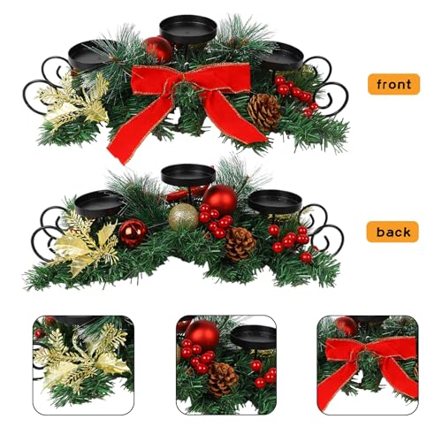 Christmas Candle Holder Centerpiece Table Decor with Berries & Pinecones