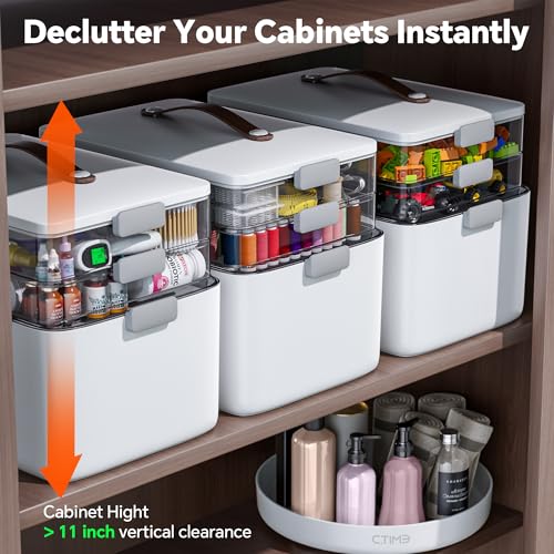 CTIME 3-Tier Portable Medicine Organizer - Large Capacity First Aid Storage Box