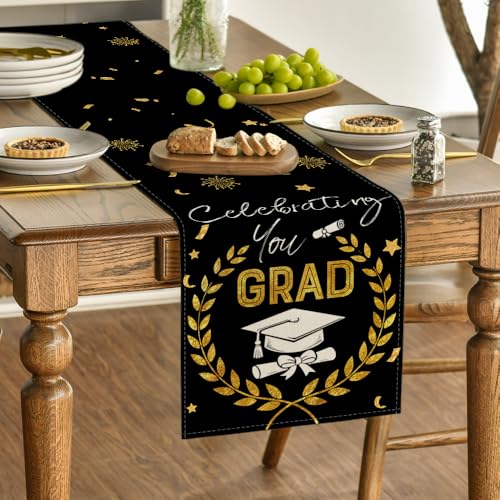 Artoid Mode Gold Wheat Tassel Diploma Cap Graduation Table Runner 13x72 in