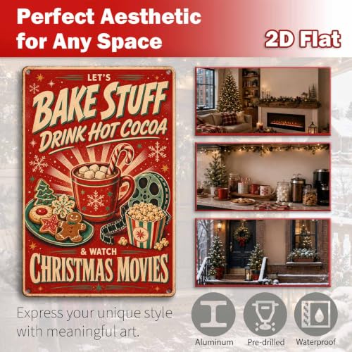 Nerissal 8x12 Inches Christmas Movie Sign - Hot Cocoa Decor, Retro Holiday Wall Art