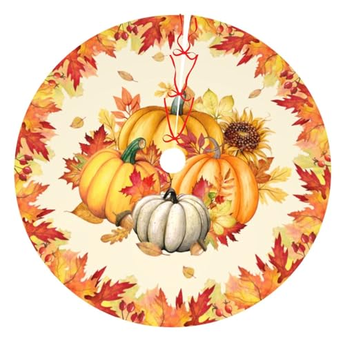 Fall Pumpkin Christmas Tree Skirt - 30 Inch Farmhouse Holiday Tree Mat