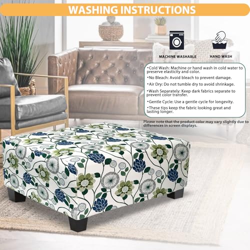 X-Large Rectangular Ottoman Cover - Stretch Slipcover with Flower Print