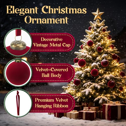 Hoslipoper Red Velvet Christmas Ornaments Set of 15 - Holiday Tree Decorations
