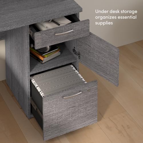 Modular U or L Shaped Executive Desk with Hutch, File Cabinet, and Shelves