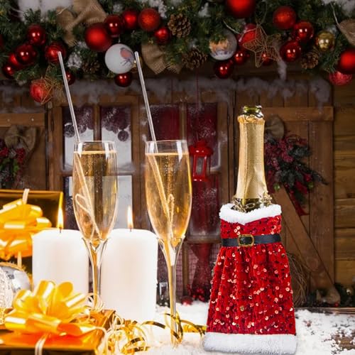 Christmas Santa Sweater Wine Bottle Cover Dress - Red Sequin Xmas Decorations