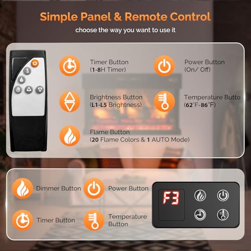 28-Inch 3-Sided Glass Electric Fireplace Insert with Remote Control