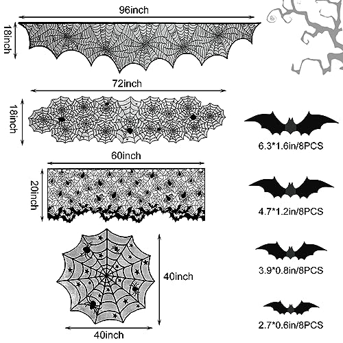 Halloween Spiderweb Tablecloth Runner Bat Decor Set for Spooky Home