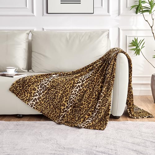 Edenleaf Leopard Print Plush Fleece Throw Blanket - Soft & Cozy 50"x60"