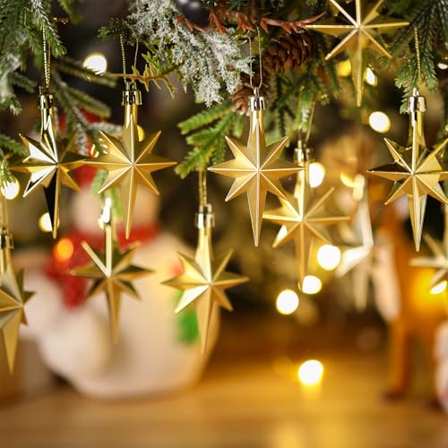 Syhood 12 Pcs Gold Bethlehem Star Ornaments for Christmas Tree - Gold, 3.14 x 2.04 in