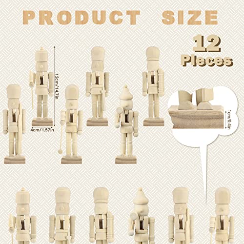 Unfinished Wooden Nutcrackers 12-Pack - 5-Inch DIY Paintable Figures