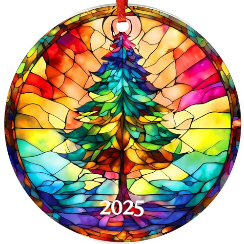 Jabihome Christmas Tree Ornament 2025 – Unique Acrylic Suncatcher with Stained Glass Effect (Gift Box)