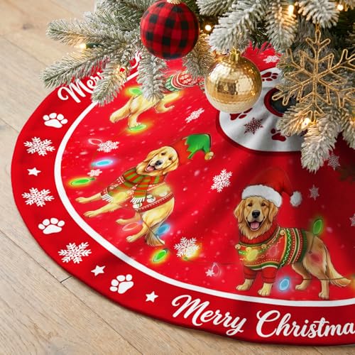 Golden Retriever Christmas Tree Skirt 48 Inch - Indoor/Outdoor Decor