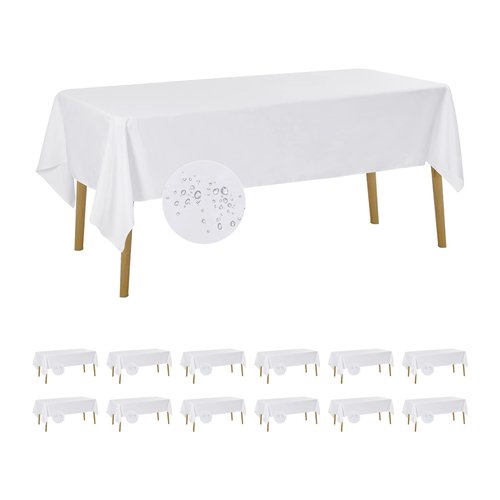 Fokitut 12 Pack Waterproof Rectangle Tablecloth, 60x102 Inch, Stain Resistant and Wrinkle Polyester Table Cloth, Fabric Table Cover for Kitchen Dining, Wedding, Party, Holiday Dinner-White