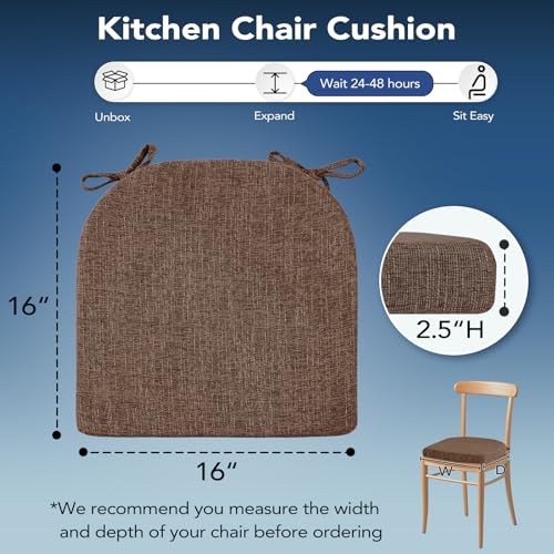 Memory Foam Dining Chair Cushions, Non-Slip Kitchen Seat Pads, Set of 4, Brown