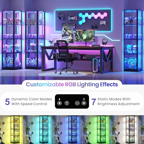 68-Inch Corner Display Cabinet with RGB Lights and Glass Doors
