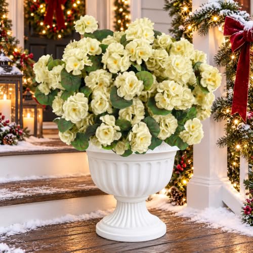 24Pcs White Geranium Artificial Flowers for Outdoor & Indoor Decor, 15.3" each, Phliofd