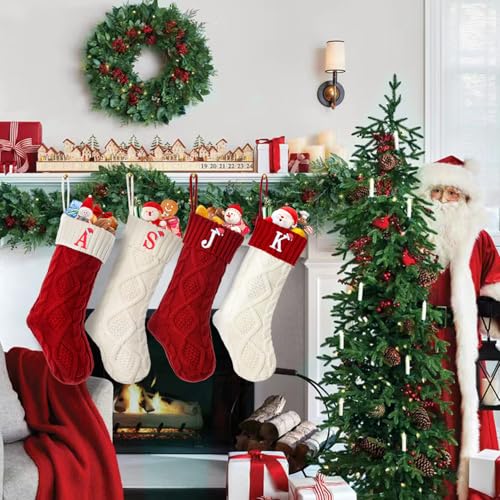 Monogram Cable Knit Christmas Stocking with Embroidered Initial - 18 Inch