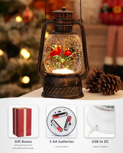 Musical Cardinal Snow Globe Lantern with 6-Hour Timer, 8.2-Inch