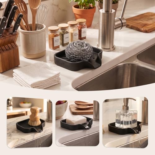 MicoYang Silicone Soap Dish with Drain Spout - Self-Draining Sink Organizer Tray