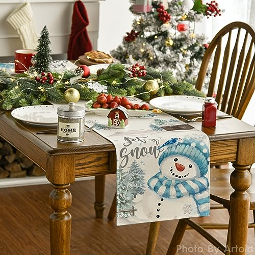 Artoid Mode Blue Snowman Xmas Table Runner 13 x 60 Inches Home Holiday Decor