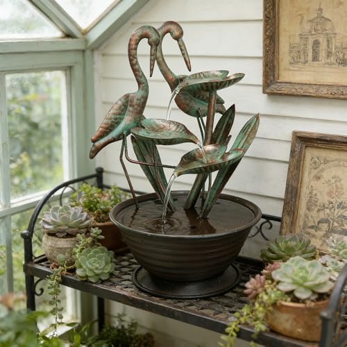 3-Tier Metal Crane Tabletop Water Fountain - Zen Indoor Waterfall Decor