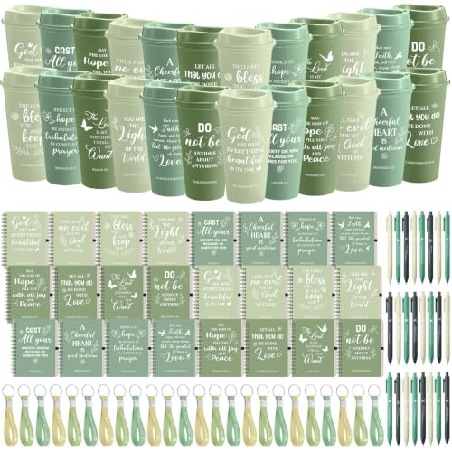 Skylety 24-Piece Christian Scripture Gift Set with Green Gradient Coffee Cups and Accessories