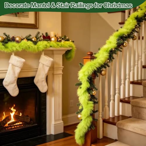 Green 52.5Ft Furry Christmas Garland Artificial Strips for Tree & Decor