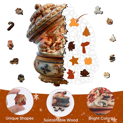 Christmas Wooden Snow Globe Puzzle for Adults - Large 450 PCS Holiday Scene