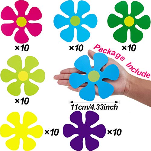 60 Retro Flower Cutouts for Hippie Party Decorations, 4.33-inch Paper Flowers