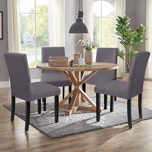 Stretch Dining Chair Covers Set of 4 - Non-Slip Gray Slipcovers