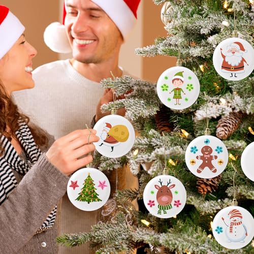DIY Christmas White Ball Ornaments Set - 12 Pieces, 3.15 Inch Flat Discs, Matte Finish
