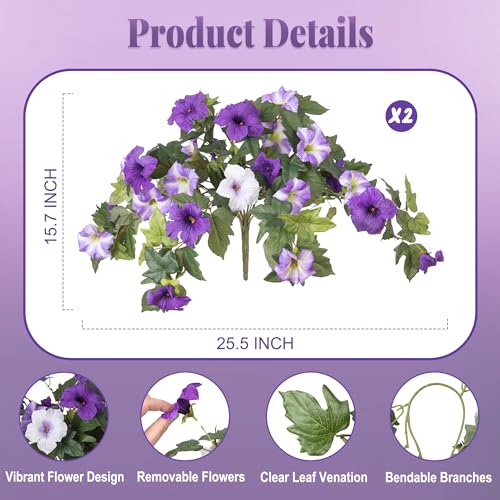 UV-Resistant Artificial Silk Petunia Flowers - 2 Pack Faux Outdoor Plants