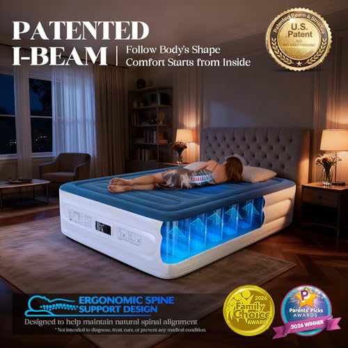 VOSSER Queen Air Mattress with Built-in Pump - Blue, 18-Inch Elevated Blow Up Bed, 800lb Capacity