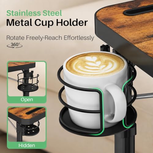 Large Adjustable TV Tray Table with Tilting Top and Cup Holder