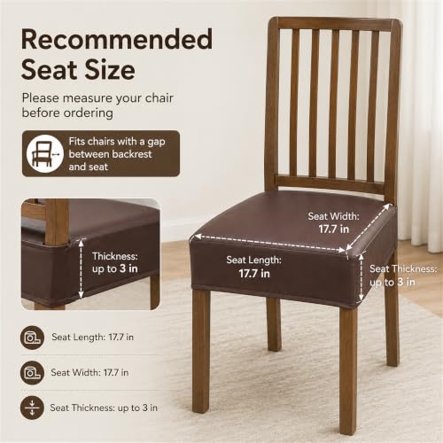 Waterproof Dining Chair Seat Covers, 4 Pack Faux Leather, 17.7"