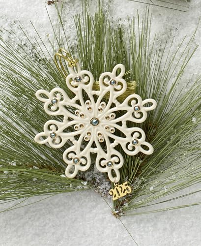 2025 Porcelain Snowflake Christmas Ornament with Gold Hanging Cord