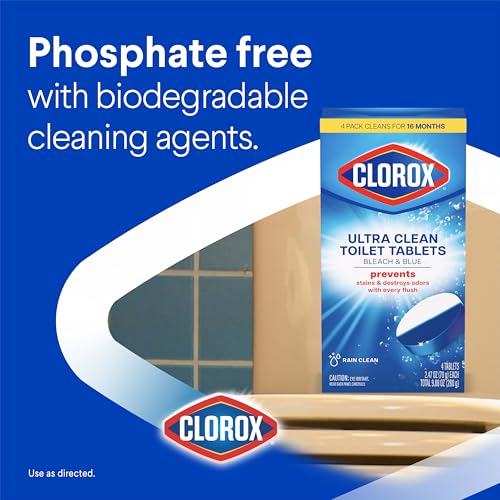 Automatic Toilet Bowl Cleaner Tablets - Bleach & Blue, Rain Clean Scent - 4 Pack