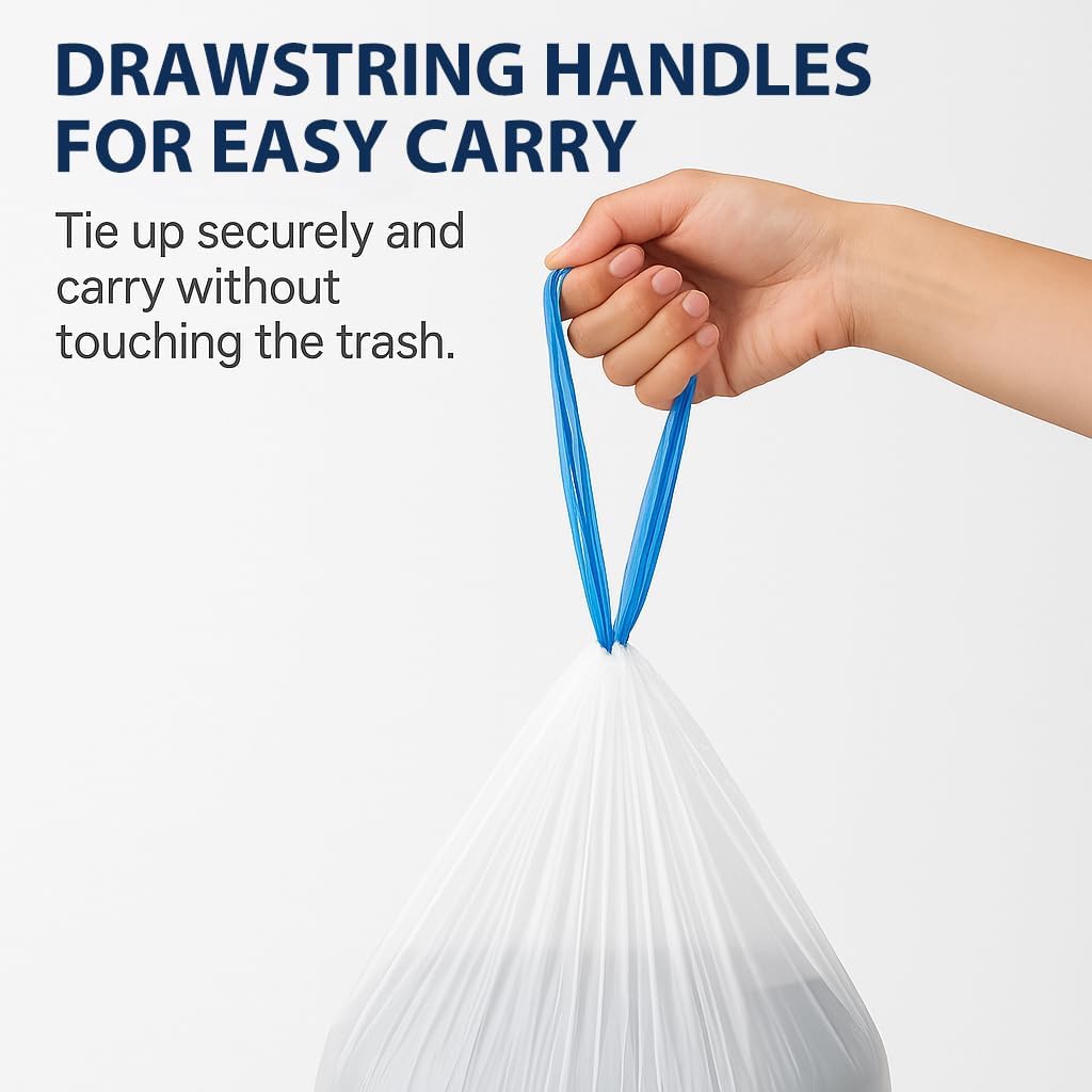 Skiennix 4 Gallon Small Trash Bags - Strong Leak-Proof Drawstring Bin Liners | 100 Pack, White