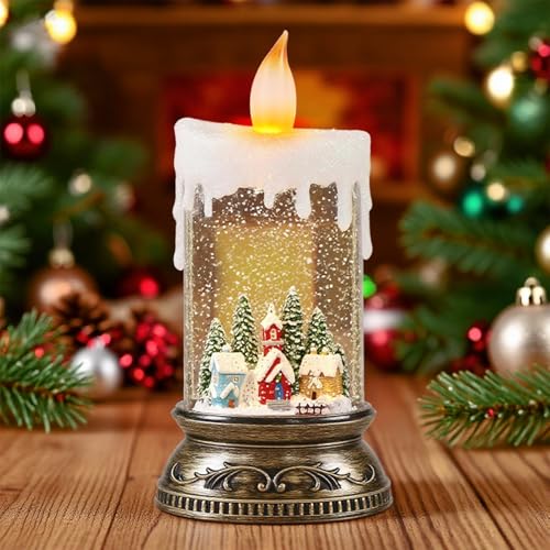 Christmas Snow Globe Candle Lantern with Music & Timer - Cabin Scene