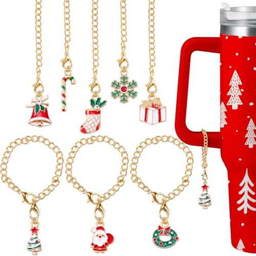 8 Pcs Christmas Cup Charms & Chains Set – Tumbler Accessories, Landical, Xmas