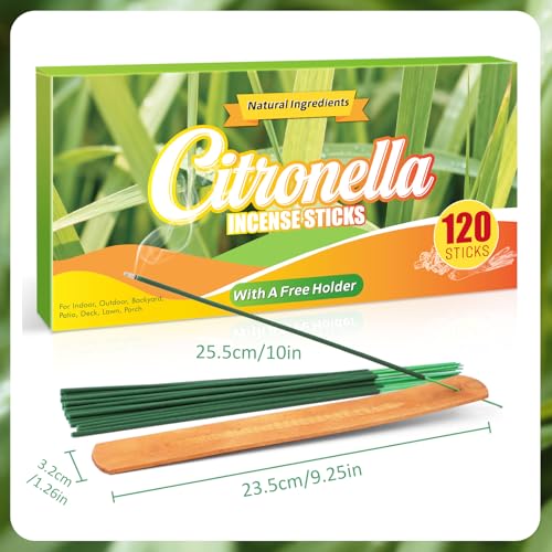 Citronella Incense Sticks - 120 Pack Lemongrass Scent for Patio and Camping
