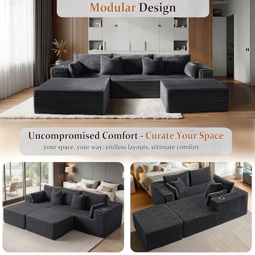 108" Oversized Modular Cloud Sectional Sofa with Chaise and Ottoman