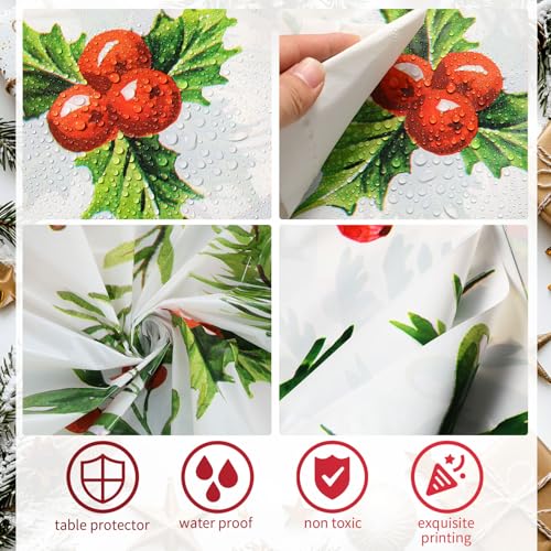 Oudain 6 Pack Christmas Round Tablecloth 84 Inch Holly Berry Cover for Holiday Dining