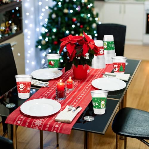 AIBIIN Red Christmas Disposable Plastic Cups 12oz Party Drinkware 50 Count
