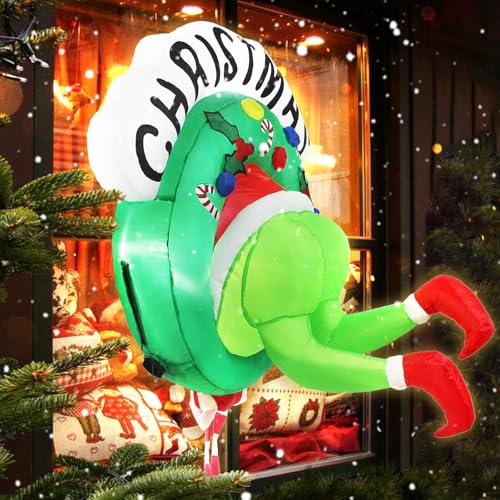 Boveco Christmas Inflatable Outdoor Decoration Green Ugly Monster Wreath with LED Lights - Holiday Yard & Window Decor